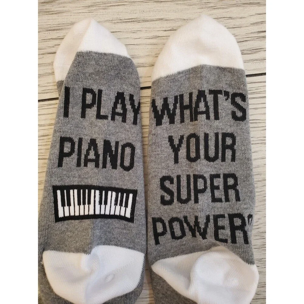 I Play Piano What's Your Super Power? Piano Novelty Socks Unisex One Size 4 Pair